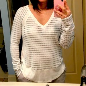 Cream and gray striped long sleeve top Size S